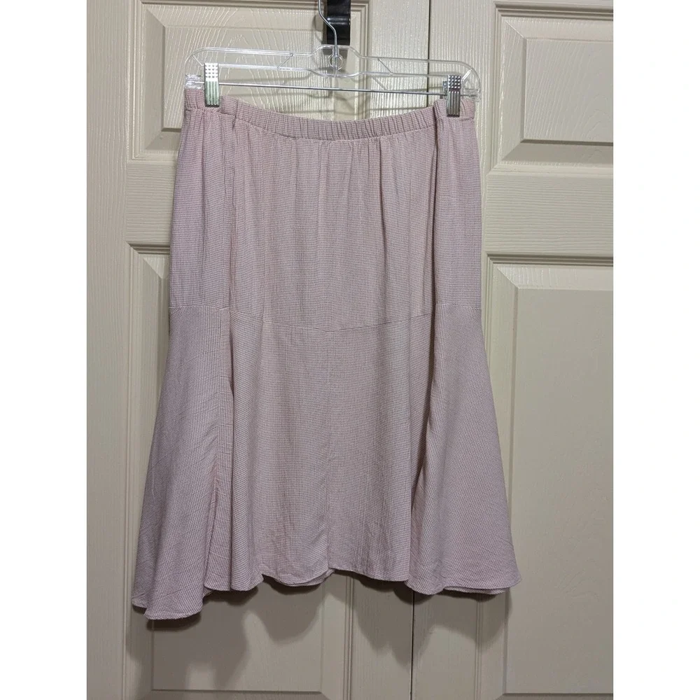 Vintage Boho Broomstick Skirt Pink Micro Check Flared Plus Size 22W Cottagecore